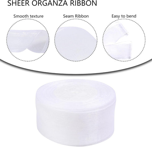White Sheer Organza Ribbon for gift wrapping 2 inch 50 Yards Chiffon Ribbon for Flower Bouquet Crafts ribbon for Wedding, Wreaths, Invitations Dec...