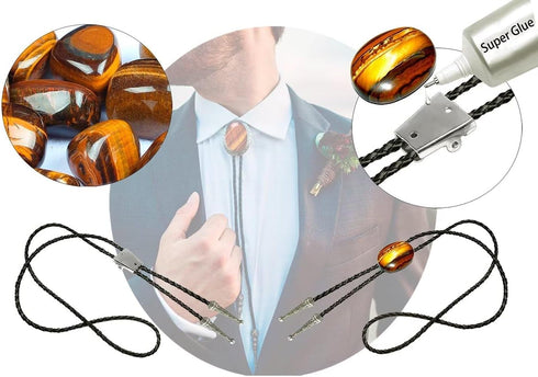 Moranse Bolo tie Clasp accessories With Two Pendants,Leather Rope And Metal Slide Clip Buckle (4pcs)...