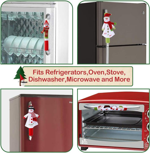 Aytai 4pcs Christmas Fridge Handle Covers Snowman Refrigerator Door Handle Cover Kitchen Appliance for Christmas Decorations