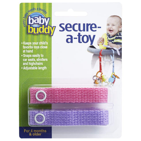 Baby Buddy Secure-a-Toy, Adjustable Pacifier and Teether Strap for Stroller, Highchair, and Car Seat, Pink Lilac, 2 Pack - Made in USA...