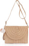 Handwoven Round Straw Shoulder Bag Crossbody Bag Girls Summer Beach Straw Bag Envelope Wallet for Womens...