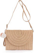 Handwoven Round Straw Shoulder Bag Crossbody Bag Girls Summer Beach Straw Bag Envelope Wallet for Womens...