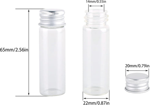 MaxMau 24 Tiny Jars with Aluminum Screw Lids 15ml Small Glass Bottles Clear Mini Vials Metal Caps Top Sample Message Bottle Jewelry Beads Herbs St...