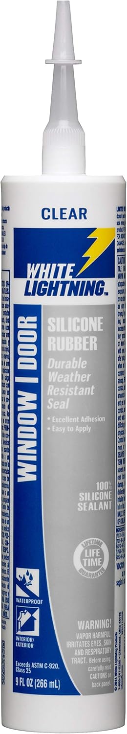 White Lightning W31111010 Silicone Rubber Window & Door Sealant, Clear, 10 fl. oz....