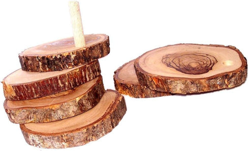 Holy Land Market Hand Carved Olive Wood Coaster Set of 5 Plus Base - Natural Wooden Coasters, 3.5 Inches Each...