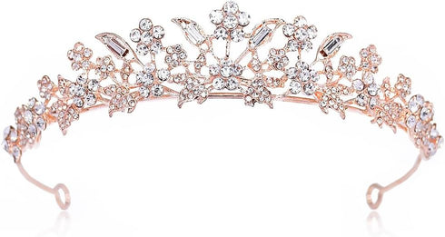 Bridal Rhinestone Crystal Tiara Crown for Women Flower Girls Wedding Prom Birthday Pegeant Veil Tiaras Headband, Rose Gold...