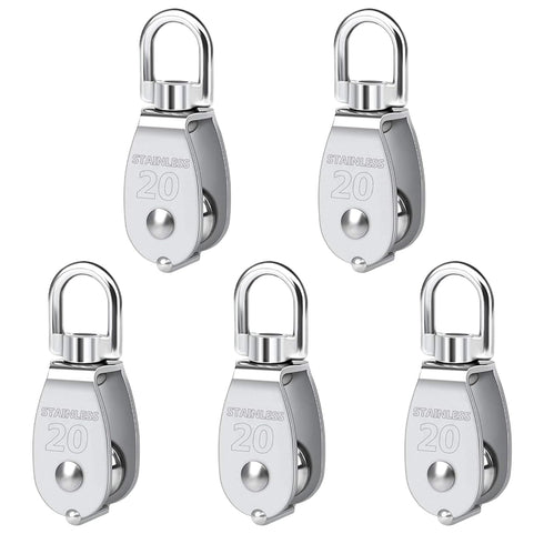 Pulley 304 Stainless Steel Single Pulley Block M20 Small Heavy Duty Swivel Bearing Pulley System for Rigging, Lifting, Cargo Transportation,Gym Eq...
