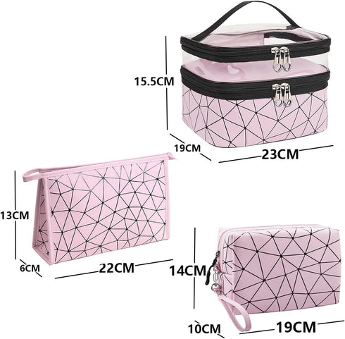 Travel Makeup Bag Organizer, Waterproofing Toiletry Bag Set, Skincare Bag with 2 Cosmetic Bags for Women, Pink Makeup Bag...