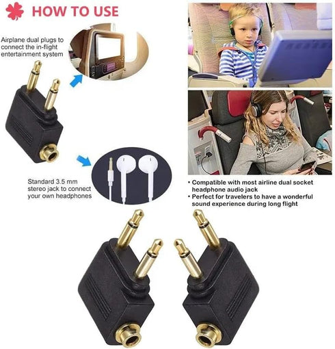 Airplane Headphone Adapter (5-Pack) Headset Adapters for Airplane Airline Dual 3.5mm Male to 3.5mm Female Jack Converter Gold Plated Earphone Conn...