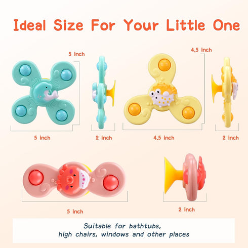 Suction Cup Toy for Baby,3 Pcs Spinning Toy Early Education Bathtub Toy Sea Animals Design Super Suction Intelligence Development High Chair Toys ...