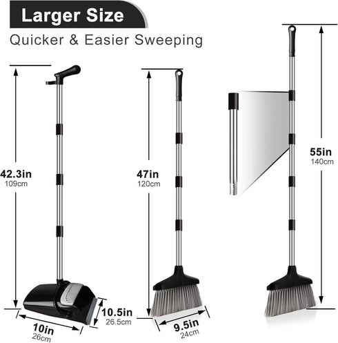 Broom and Dustpan Set for Home, Upright 55" Broom and Dustpan Combo with Long Handle, Lobby Broom Sweeping for House Kitchen Room Office Indoor Fl...