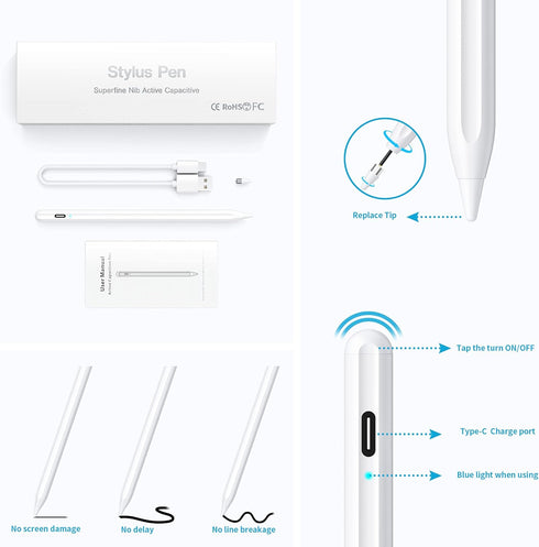 Stylus Pen, Active Stylus Pen Compatible for iOS and Android Touchscreens/Phones, Rechargeable Stylus Pen with Dual Touch Screen, Stylus Pencil fo...