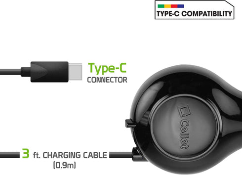 Cellet Retractable iPhone 15 Car Charger, Samsung Galaxy Smartphone, Google Pixel Smartphone Car Charger (Type-C 15 WATT)......