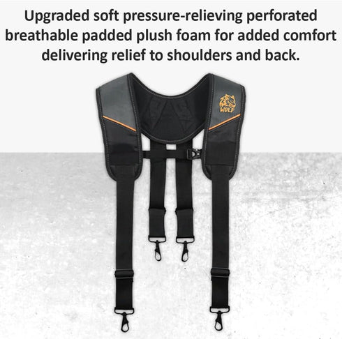 WOLF WTH2115 Padded 4-point Suspenders for Tool Work Belt | Universal Breathable Comfort Lightweight | Contractors Handyman | Pain Stress Relief W...