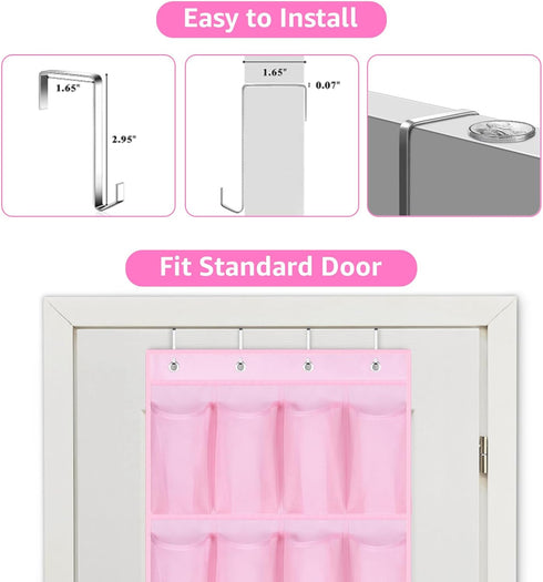 MISSLO Kids Over the Door Shoe Organizer Pink Hanging Shoe Rack Baby Toddler Hanging Shoe Organizer Cute Shoe Holder Girl Room Decor 28 Pockets...