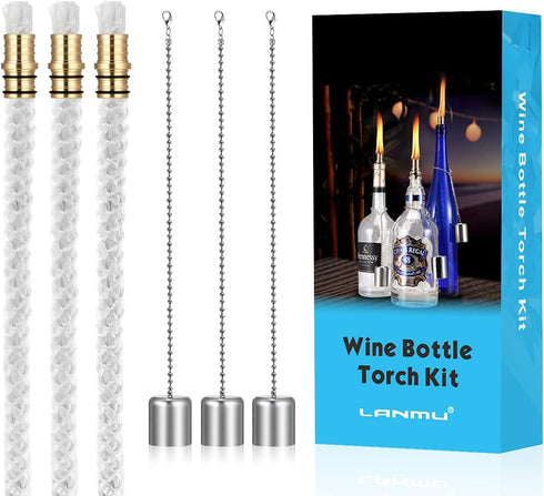 LANMU Wine Bottle Torch Wicks, Outdoor Patio Backyard Torches Lights, Oil Lamps Replacement Wick Hardware Kit, DIY Homemade Torch Decor (3 Pack)...