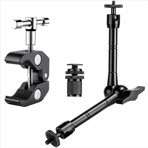 FOMITO 11 inch Magic Arm with Super Clamp - Adjustable Articulating Arm Magic Arm Camera Arm Superclamp w/Hot Shoe Mount 1/4 inch Tripod Screw Com...