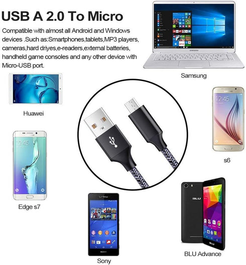 Short Micro USB Cable 2-Pack, 1.6+3FT Phone Charger Power Cords Android Fast Charging Cables Compatible with Samsung Galaxy J7 S6 S7 Edge J3,Note ...