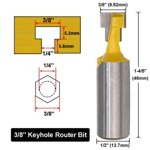 Saiper 1/2 Inch Shank Keyhole Router Bit Set T-Slot Woodworking Grooving Router Bits (3/8 & 1/2 Inch Blade Diameter) Slotting Milling Cutter for P...