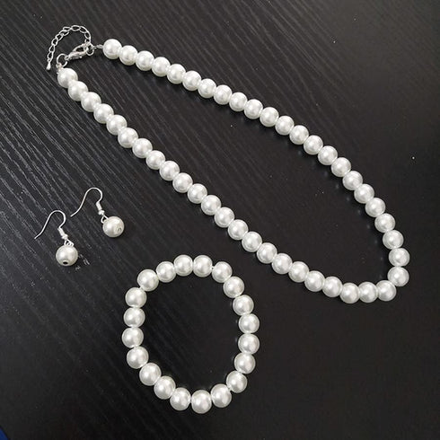 Fashion Classic Faux Pearl Crystal Necklace Bracelet Earrings Set Long Simulated Pearl Strand Layered Necklace for Women Girls Valentine's Day Gif...