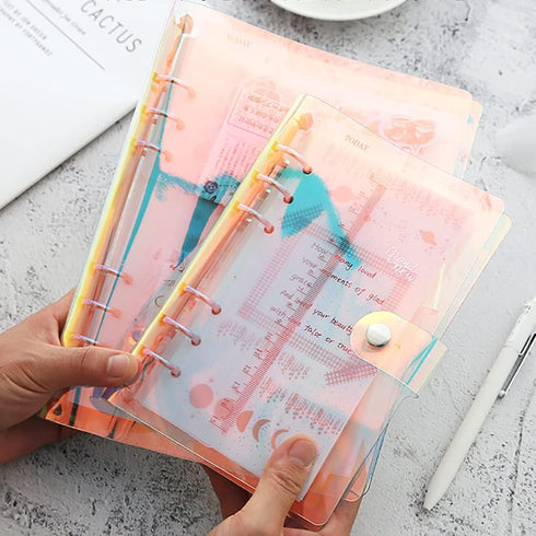 PVC A5 Binder Cover Loose Leaf Notebook Cover Round Ring Binder Pockets Refillable 6 Ring Binder Notebook Folder Cover with Snap Button Holographi...