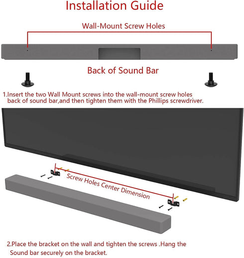 Sound Bar Wall Mount Brackets for VIZIO Sound BarSoundbar Mounting Bracket for VIZIO SoundBar SB3851C0SB3630E6SB3621nF8MSB4551D5 Speaker with Wall...
