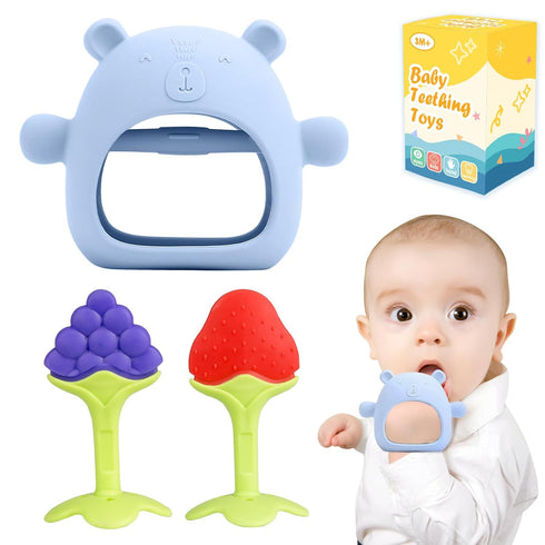 Baby Teething Toys, 3 PCS Teethers Set for 0-6, 3-6 Months & 6-12 Months, Baby Essentials, Infant Toys, Baby Chew Toys Set Food Grade Silicone, Be...