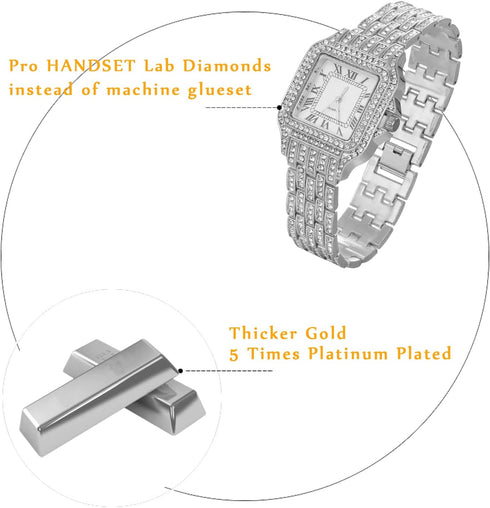 Halukakah Men's Diamond Watch - HORIZON - Iced Out 18K Real Gold/Rose Gold/Platinum White Gold Plated 33MM Width Square Dial Quartz Wristband 8",C...