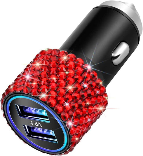 OTOSTAR Dual USB Car Charger, 4.8A Output, Bling Crystal Diamond Car Decorations Accessories Fast Charging Adapter for iPhones Android iOS, Samsun...