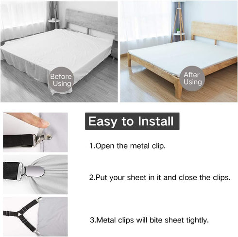 Foloda Sheet Holders, 4 pcs Adjustable Bed Sheet Straps, Fitted Sheet Holder Clips Fasteners Suspenders Gripper Locker Scrunchie for Bed Mattress ...