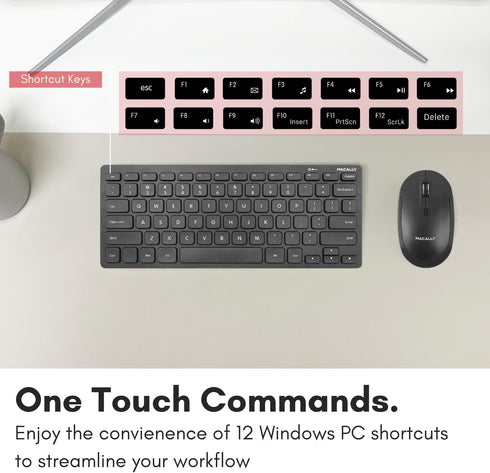 Macally 2.4G Small Wireless Keyboard - Ergonomic & Comfortable Computer Keyboard - Ultra Slim Compact Keyboard for Laptop or Windows PC, Tablet, T...