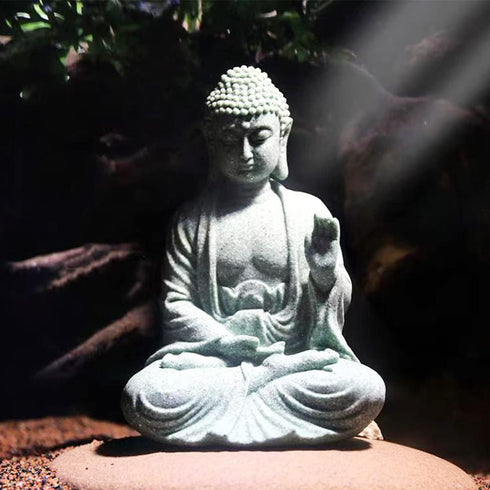 Meditating Buddha Statue Natural Sandstone Buda Sculptures for Fish Tank Aquarium Decorations Home Zen Garden Bonsai Ornament Decor, Gifts (Fearle...