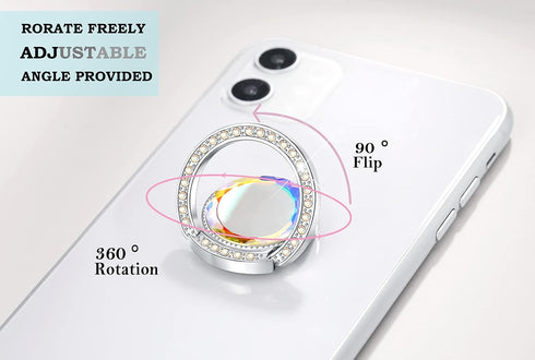 Glitter Bling Bling Phone Ring Holder,Sparkle Phone Ring Grip Artificial Stand with Flat Diamond,Flat Rhinestone Cell Finger Ring for Phones,Pad(S...