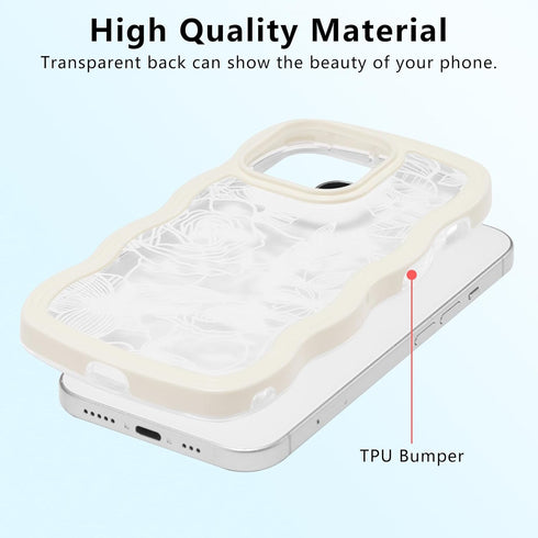 XIZYO for iPhone 12 Pro Max Case, Cute Floral Rose Wavy Curly Wave Frame Clear Aesthetic Phone Case for Women Girls, Slim TPU Shockproof Protectiv...