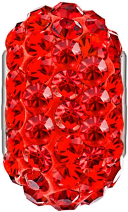 CharmSStory 925 Sterling Silver Red Simulated Birthstone Charms Synthetic Crystal Bead For Bracelets...