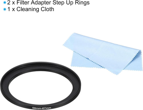 PATIKIL 58mm-67mm Metal Step Up Ring with Cleaning Cloth, 2 Pack Camera Lens Filter Adapter Ring Aluminum Filter Adapter Ring for Camera Lenses Ho...