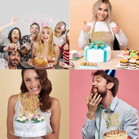 Gold Glitter Cheers to 33 years cake topper, Gold Happy 33rd Birthday Cake Topper, Birthday Party Decorations, Supplies...