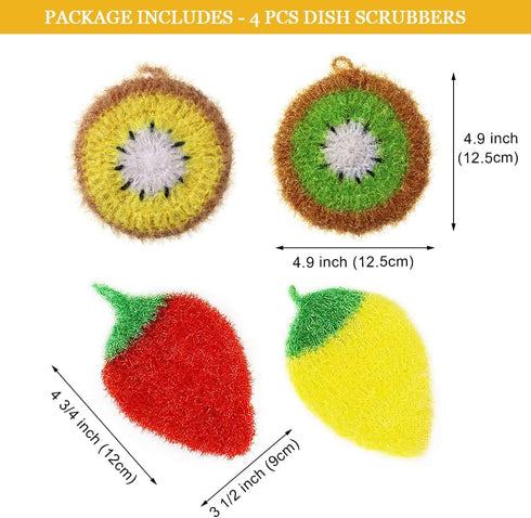 4 Pcs Fruit Shaped Kitchen Sponge Washing Dishes, Cute Kiwi and Strawberry Shaped Reusable No Odor Sponges for Scrubbing, Cleaning, Dishwashing...