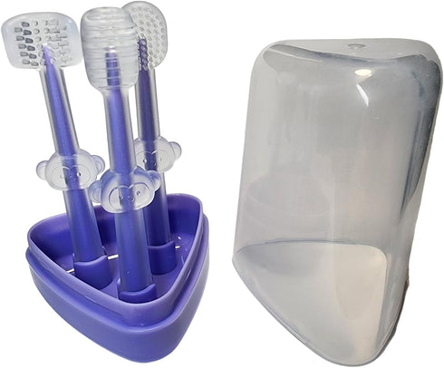 Baby 3-Piece Oral Care Set Silicone Tongue Cleaner, Gum Messaging, and Toothbrush Toddler (Purple)...