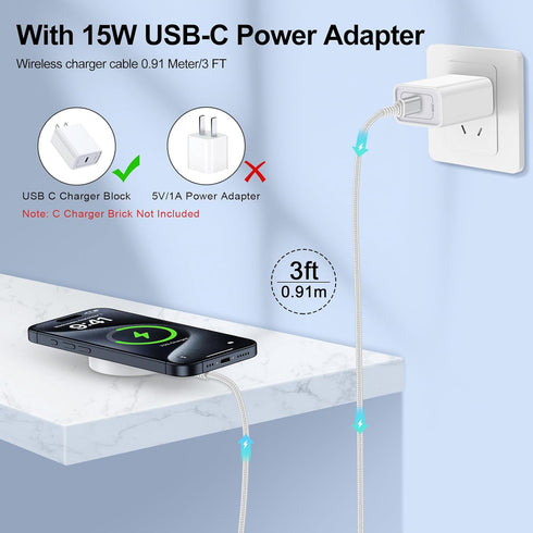 Magsafe Wireless Charger for iPhone 15 Pro Max 15 Plus 14 Pro Max 13 12 11,Magnetic Wireless Charger Pad with 3FT USB C to C Cable for iPhone 15 P...