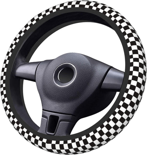 Black White Square Grid Pattern Steering Wheel Covers,Anti Slip Sweat Absorption Elasticity Car Accessories Steering Wheel Protector Universal 15 ...