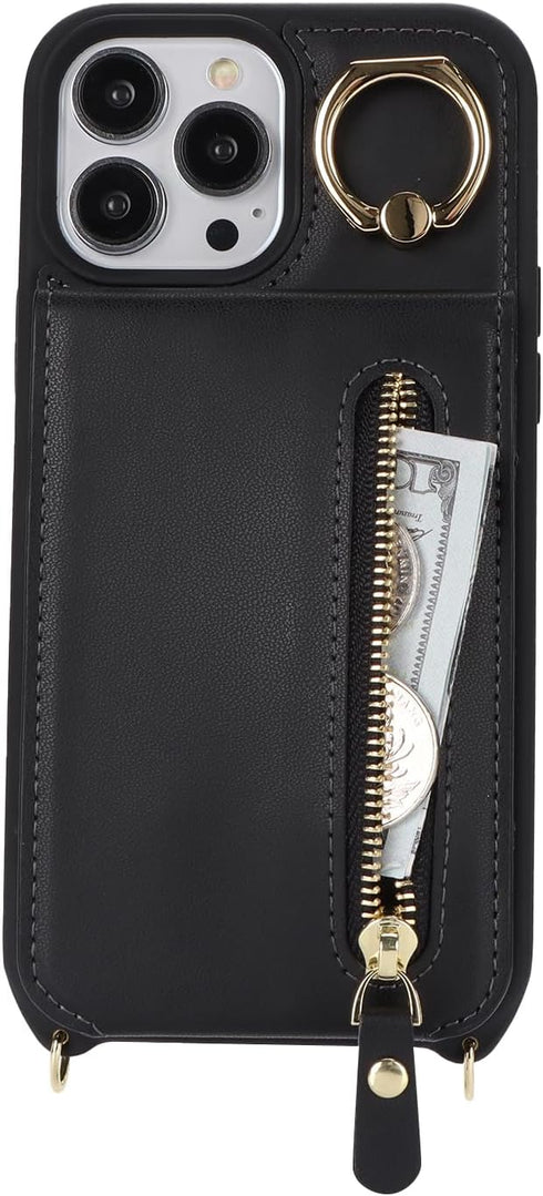 iPhone 12 pro max Case with Card Holder for Women, iPhone 12 pro max Phone Case Wallet with Strap Credit Card Slots Crossbody with Kickstand Zippe...