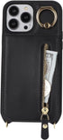 iPhone 14 Pro Max Wallet Case with Card Holder, 7 Slots, Strap, Kickstand - Black Leather......