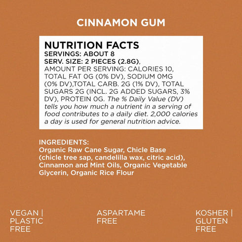 Simply Gum | Cinnamon | Plant- Based Chewing Gum | Pack of Six (90 Pieces Total) | Synthetic Free + Aspartame Free + non GMO...