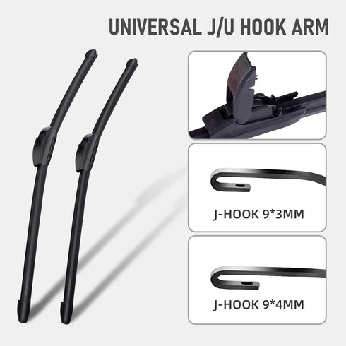 OEM Quality 24" + 19" Universal J/U Hook Front Windshield Wiper Blades, Quiet All-Season Automotive Replacement Blades, Durable Stable Front Winds...