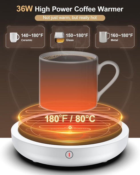 Coffee Mug Warmer, 50W Coffee Cup Warmer with 3 Temperature Settings (105?-180?) and 4 Hours Auto Shutt-Off Function for Office Home Desk Use, for...