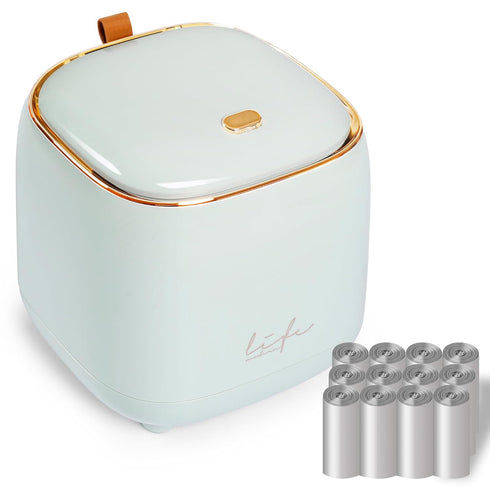 Mini Countertop Trash Can with 12 Rolls of Trash Bags, Desk Trash Can Tiny Trash Can with Press Type Lid, Desktop Trash Can Applicable for Bathroo...