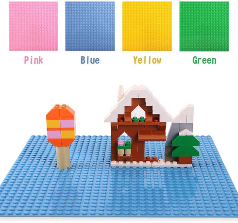 Lekebaby Classic Baseplates, Building Blocks Set Base 100% Compatible with Major Bricks Brands,10x10 Inch Flat Bottom Baseplates Pack of 4, Macaro...