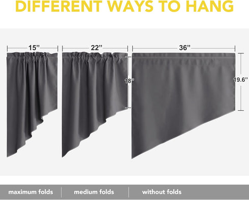 NICETOWN Half Window Kitchen Tier Curtains- Tailored Scalloped Valance/Swags for Basement/Bedroom(One Pair, 36 by 36-inches Each Panel, Grey)...
