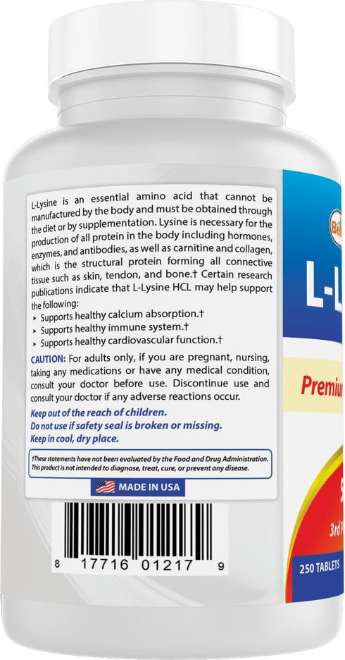Best Naturals L-Lysine 500 mg 250 Tablets...